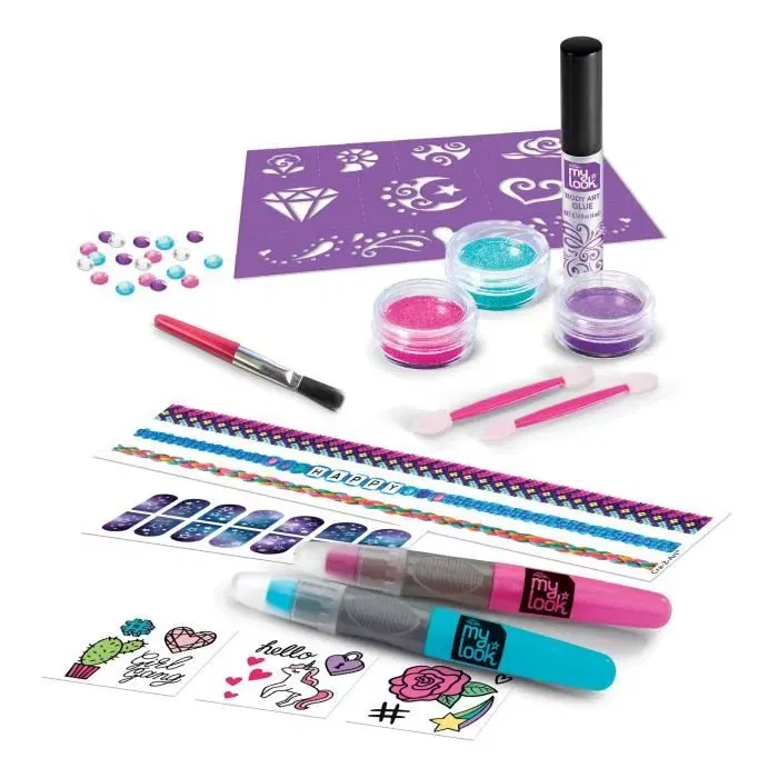 Crazart Lexibook - Kit de beauté et créatif 3 en 1 avec paillettes, stylos craie et tatouages pour enfants, accessoires cheveux, corps et ongles Crazart Lexibook - Kit de beauté et créatif 3 en 1 avec paillettes, stylos craie et tatouages pour enfants, accessoires cheveux, corps et ongles