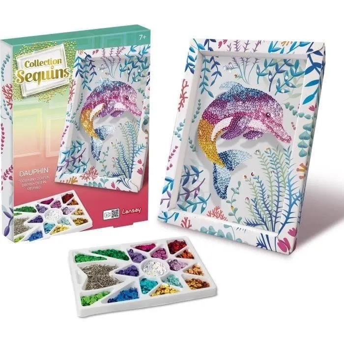 LANSAY 20326 - Kit de création - Collection Sequins Dauphin - Jeu d'activité manuelle pour réaliser une illustration avec sequins et épingles LANSAY 20326 - Kit de création - Collection Sequins Dauphin - Jeu d'activité manuelle pour réaliser une illustration avec sequins et épingles