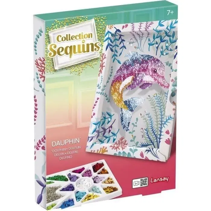 LANSAY 20326 - Kit de création - Collection Sequins Dauphin - Jeu d'activité manuelle pour réaliser une illustration avec sequins et épingles LANSAY 20326 - Kit de création - Collection Sequins Dauphin - Jeu d'activité manuelle pour réaliser une illustration avec sequins et épingles