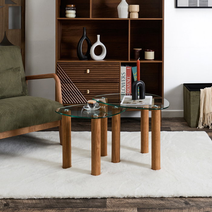 Home Deco Factory Ensemble de 2 tables gigognes irrégulières en verre et bois