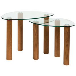 Home Deco Factory Ensemble de 2 tables gigognes irrégulières en verre et bois