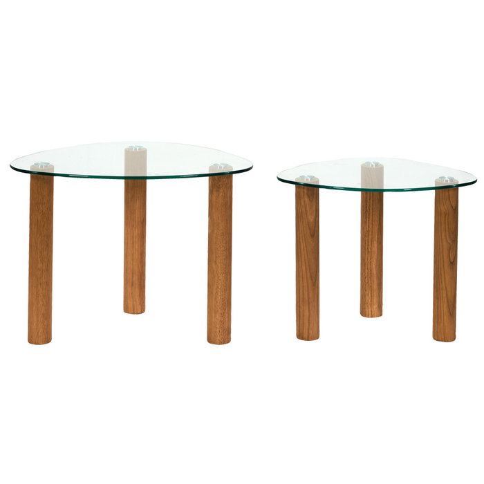 Home Deco Factory Ensemble de 2 tables gigognes irrégulières en verre et bois