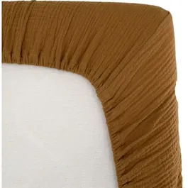 Domiva Drap Housse Lange en Double Gaze de Coton 100% Oeko-Tex - AU FIL DE L'EAU Caramel - 70 x 140 cm