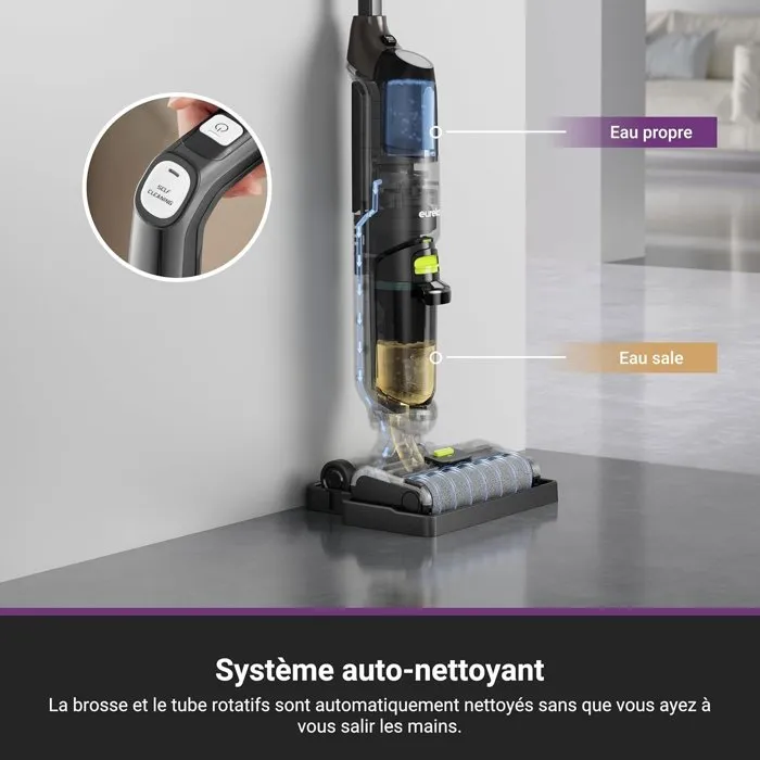 Eureka NEW400 - Aspirateur laveur sans fil autonettoyant pour sols durs (parquet, carrelage) - Autonomie 30 min - Léger et compact Eureka NEW400 - Aspirateur laveur sans fil autonettoyant pour sols durs (parquet, carrelage) - Autonomie 30 min - Léger et compact