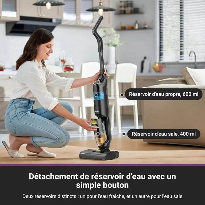 Eureka NEW400 - Aspirateur laveur sans fil autonettoyant pour sols durs (parquet, carrelage) - Autonomie 30 min - Léger et compact Eureka NEW400 - Aspirateur laveur sans fil autonettoyant pour sols durs (parquet, carrelage) - Autonomie 30 min - Léger et compact