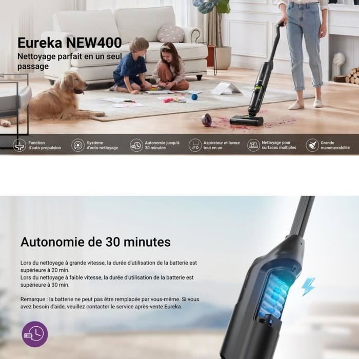 Eureka NEW400 Aspirateur laveur sans fil Noir
