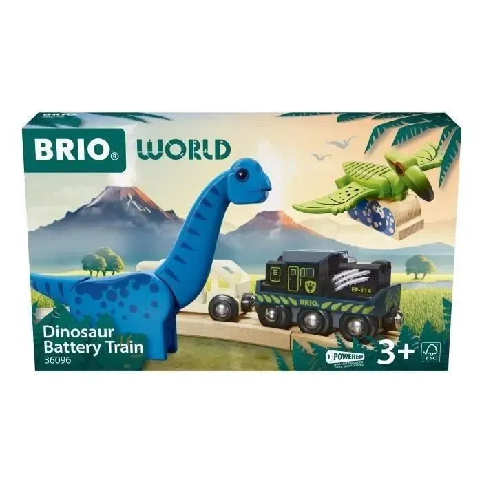 Brio World 36096 - Train électrique à piles avec dinosaure inclus - Pour circuit de train en bois - Dès 3 ans