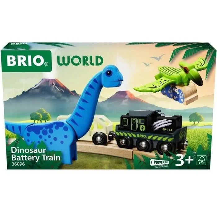 Brio World 36096 - Train électrique à piles avec dinosaure inclus - Pour circuit de train en bois - Dès 3 ans