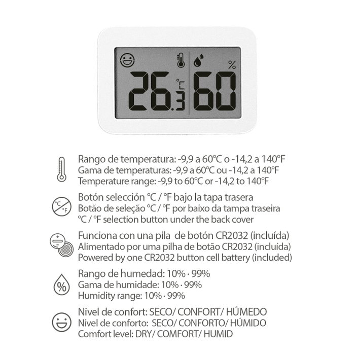 ORYX Thermomètre Numérique avec Indicateur d'Humidité