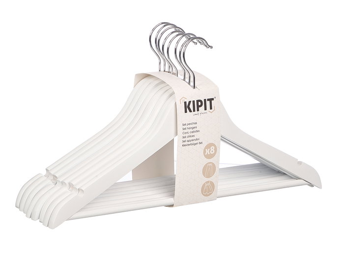 Kipit Lot de 8 Cintres Blancs en Bois et Métal 43x23 cm (Set de 8)