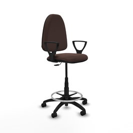 Tabouret Aýna taburete Contact permament de base Cuir écologique Marron foncé Structure polyamide noire Accoudoirs fixes Sans appui-tête Roulettes en nylon 50 mm
