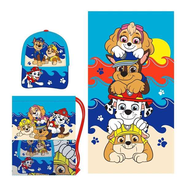 Cerdá Serviette de bain avec sac de rangement et bonnet Paw Patrol 33 x 27 x 7 cm