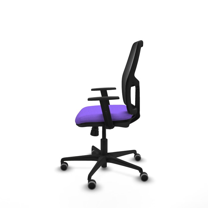 Chaise Alfera Synchro 4 positions tissu Violet Maille Noir Base en nylon noir Accoudoir 1D Sans appui-tête Roulettes 65mm pour moquette