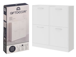 Giftdecor Meuble à chaussures en bois 2 étagères 4 portes blanc 80 x 82 x 24 cm