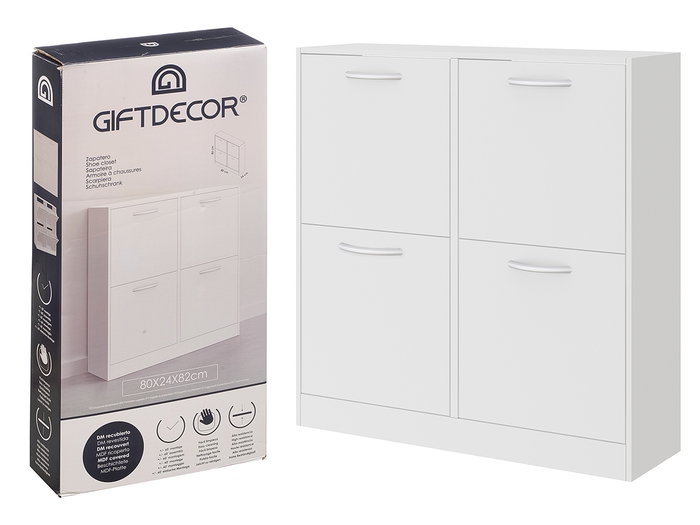 Giftdecor Meuble à chaussures en bois 2 étagères 4 portes blanc 80 x 82 x 24 cm Giftdecor Meuble à chaussures en bois 2 étagères 4 portes blanc 80 x 82 x 24 cm