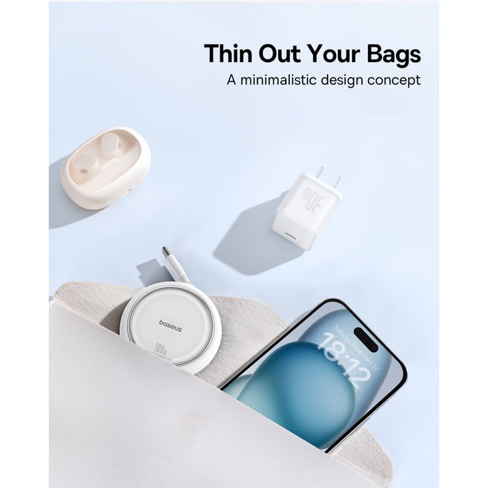 Baseus Free2Draw Câble de Charge Rétractable USB-C vers USB-C 100W 1m Blanc