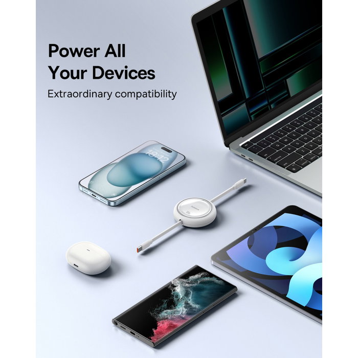 Baseus Free2Draw Câble de Charge Rétractable USB-C vers USB-C 100W 1m Blanc