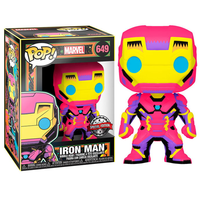 FUNKO POP Marvel Iron Man Black Light Exclusive - Figurine vinyl de collection 9 cm dans sa boîte avec fenêtre