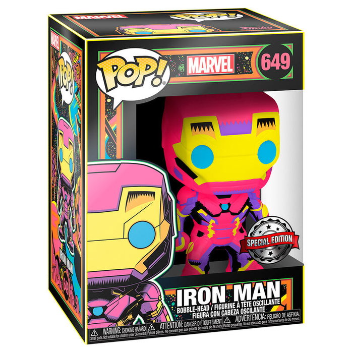 FUNKO POP Marvel Iron Man Black Light Exclusive - Figurine vinyl de collection 9 cm dans sa boîte avec fenêtre