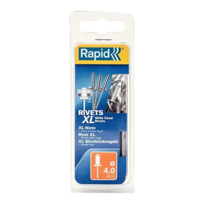 Rapid Rivets XL Aluminium Ø4 x 10 mm - Lot de 50 pièces - Rivets à tête plate large pour fixation renforcée