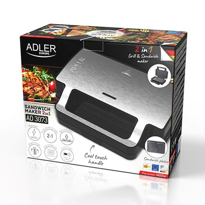 Adler AD 3073 Machine à sandwich et grille-pain Noir Argenté