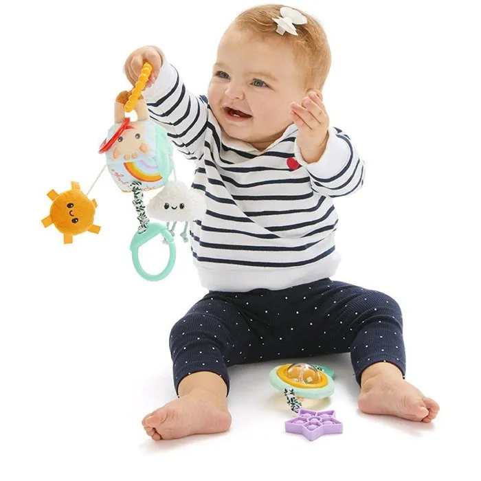 Sophie La Girafe - Duo sensoriel de jouets d'éveil à suspendre avec boule à billes, étoile pop-it, cube textures, miroir et grelot - Multi-activités pour bébé