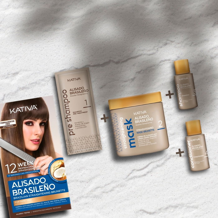 Kativa Professional Brésilien Straightening Pro Dark Case 6 pièces - Lissant sans formaldéhyde pour cheveux foncés, kit complet soin brésilien
