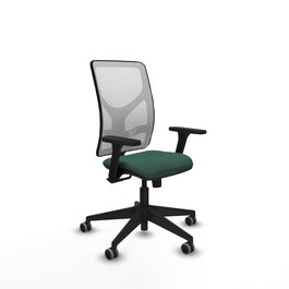 Chaise Motilla Synchro 3 positions tissu Vert foncé Maille Blanc Base pyramidale noire Accoudoir 3D Sans appui-tête Roulettes 65mm pour moquette