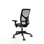Chaise Motilla Synchro 3 positions tissu Vert foncé Maille Blanc Base pyramidale noire Accoudoir 3D Sans appui-tête Roulettes 65mm pour moquette