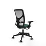 Chaise Motilla Synchro 3 positions tissu Vert foncé Maille Blanc Base pyramidale noire Accoudoir 3D Sans appui-tête Roulettes 65mm pour moquette