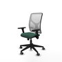 Chaise Motilla Synchro 3 positions tissu Vert foncé Maille Blanc Base pyramidale noire Accoudoir 3D Sans appui-tête Roulettes 65mm pour moquette