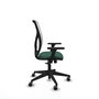 Chaise Motilla Synchro 3 positions tissu Vert foncé Maille Blanc Base pyramidale noire Accoudoir 3D Sans appui-tête Roulettes 65mm pour moquette