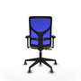 Chaise Motilla Synchro 3 positions tissu Vert olive Maille Bleu Base pyramidale noire Accoudoir 3D Sans appui-tête Roulettes 65mm pour moquette