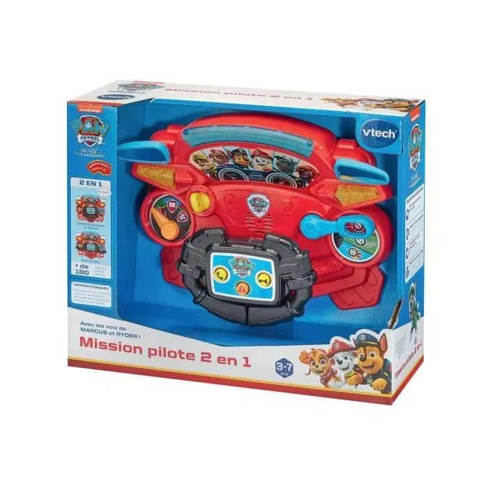 Vtech - Simulateur de volant Pilote 2 en 1 Mission Pat' Patrouille, 3 modes de jeu, 6 boutons personnages, français