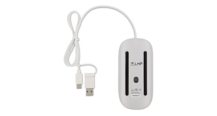 LMP Easy Mouse Souris Optique USB-C & USB-A avec Double Connectique, Capteur IR 1600 dpi, Boîtier Aluminium Argenté, Conception 2 Boutons