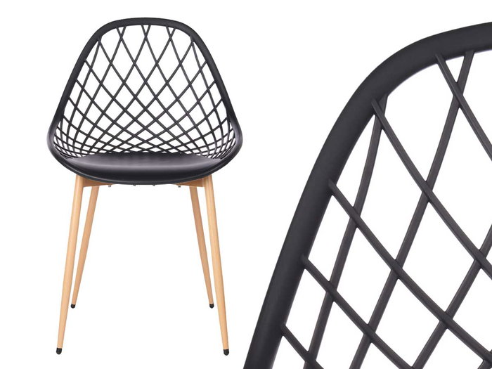 Giftdecor Silla Rejilla Noire 56x80x51cm Plastique Métal (Set de 4)