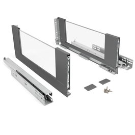 ALK System Tiroir QUBE avec côtés en verre - Réf. 1383.287 - Extraction totale, fermeture amortie, hauteur 185 mm, antracite