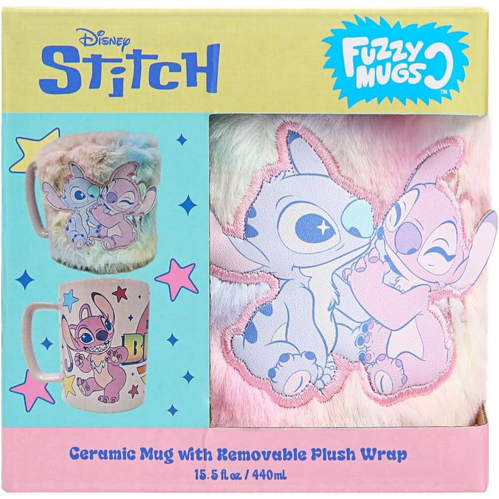 Tasse avec housse en peluche Disney Angel & Stitch 440 ml en céramique, micro-ondes et lave-vaisselle