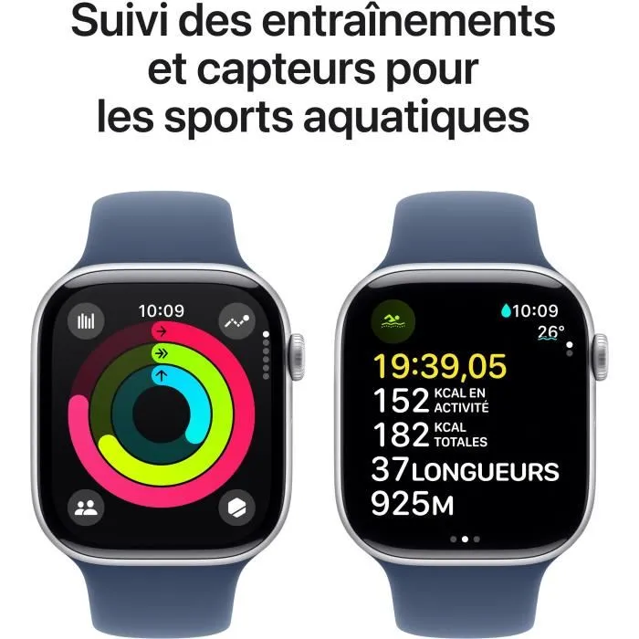 Apple Watch Series 10 GPS + Cellular 46 mm Boîtier en aluminium argenté Bracelet sport denim S/M