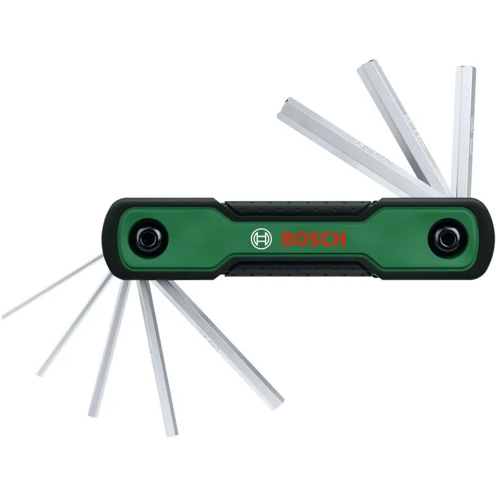 Bosch Jeu de clés hexagonales pliables 8 en 1 - HEX1.5 à HEX6, Chrome-Vanadium, Poignée Softgrip Bosch Jeu de clés hexagonales pliables 8 en 1 - HEX1.5 à HEX6, Chrome-Vanadium, Poignée Softgrip