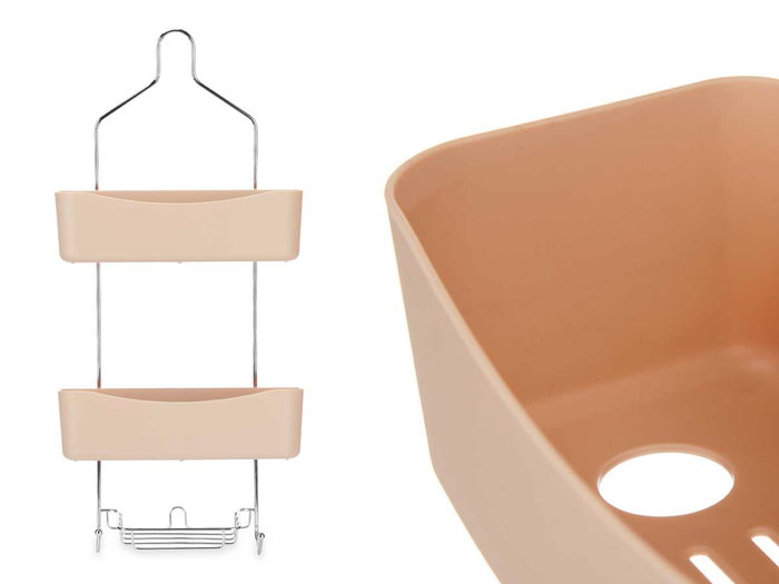 Berilo Étagère de Douche 2 Niveaux Beige 28x60x14 cm Métal et Plastique (Set de 6)