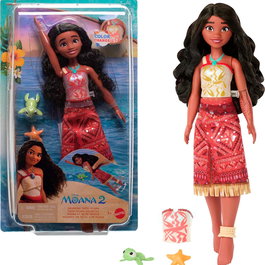Mattel - Poupée Princesse Vaiana (Moana) avec changement de couleur au contact de l'eau, cheveux à coiffer, figurine Disney, jeu en français et anglais - Réf. Jff08