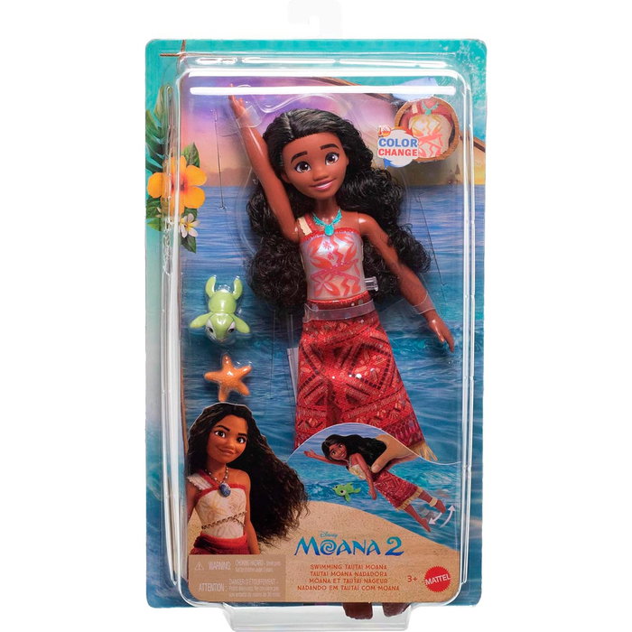 Mattel - Poupée Princesse Vaiana (Moana) avec changement de couleur au contact de l'eau, cheveux à coiffer, figurine Disney, jeu en français et anglais - Réf. Jff08