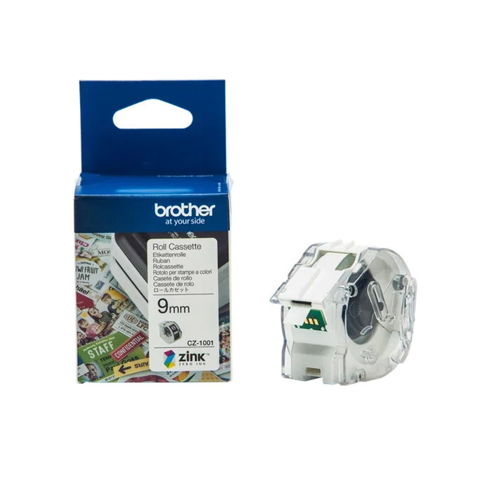Brother CZ-1001 Rouleau d'étiquettes adhésives Violet sur blanc 9 mm x 5 m