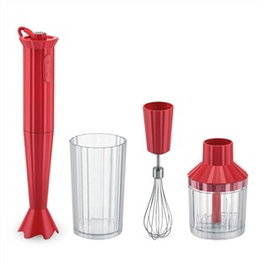 Alessi MDL10S R Batteur à main Plissé Plus de Michele De Lucchi avec accessoires (rouge) - Batteur, fouet en inox, hachoir et récipient