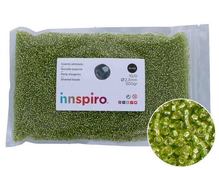 Innspiro Perles de rocaille en verre rond argenté vert avocat 2,3 mm 500g Innspiro Perles de rocaille en verre rond argenté vert avocat 2,3 mm 500g