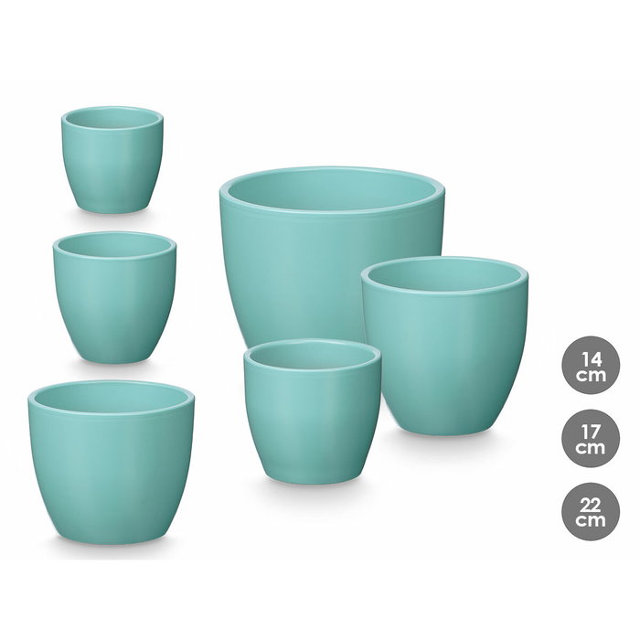 IBERGARDEN Set de 3 maceteros bombés turquoise mate