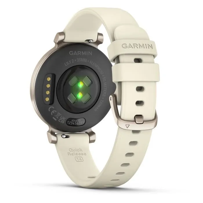 Garmin Lily 2 Montre Connectée Cream Gold 25,4 x 21,3 mm Bracelet Blanc Coco