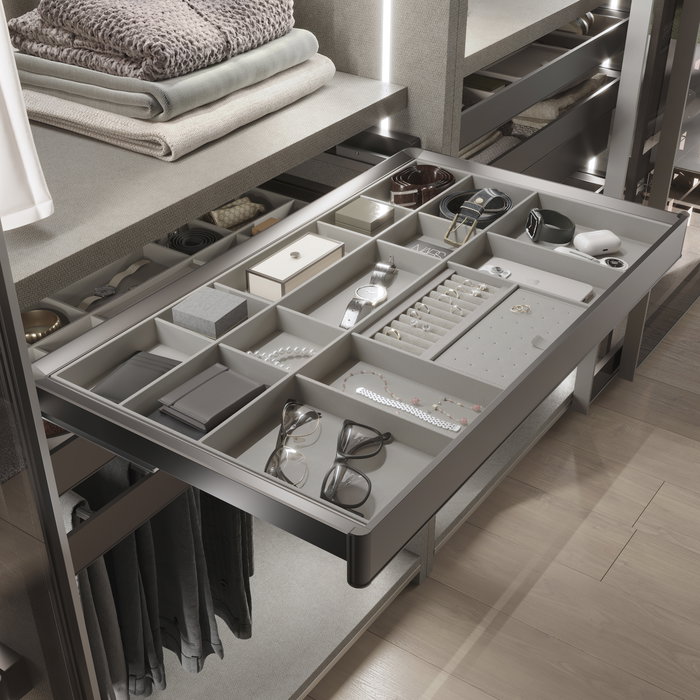 Emuca Tiroir organisateur pour placards et commodes Quartz, 640 (M80), Eco-pelle et bois, Titane