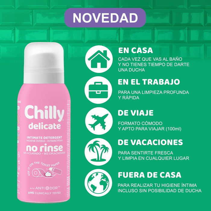 Chilly Mousse Hygiénique Sans Rinçage Délicate 100 ml Chilly Mousse Hygiénique Sans Rinçage Délicate 100 ml